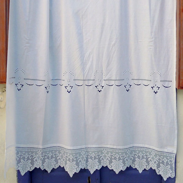 White handmade curtain with lace -Traditional Greek Handiwork - 793 -1657