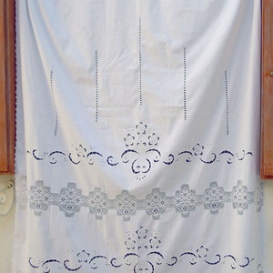 White curtain with handmade atrante and lace - Cottage chic - Mediterranean style -Cotton curtain - 1651-1648