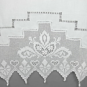 Vintage handmade curtain with azur and lace - Great handiwork - Cottage chic style -0004441