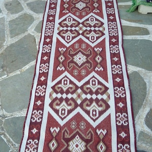 Wine Red Cotton Woven Rug: Traditional Greek Hallway Runner