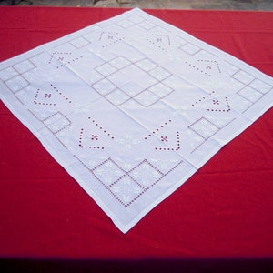 Handmade white cotton square tablecloth with cutwork designs - Beautiful centerpiece - Greek handiwork - 0000247