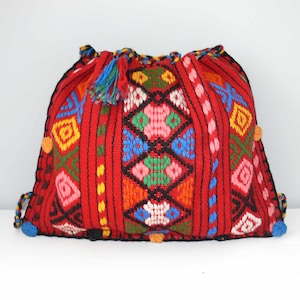 Vintage Handgewebter Wolle Rucksack: Griechische bestickte Boho Tasche