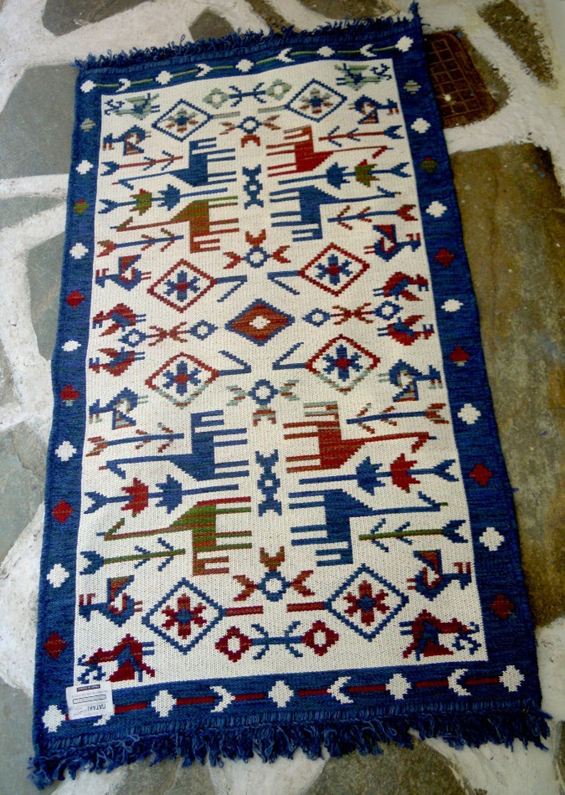 Cotton woven rug/ kilim Traditional design Greek product Etsy
