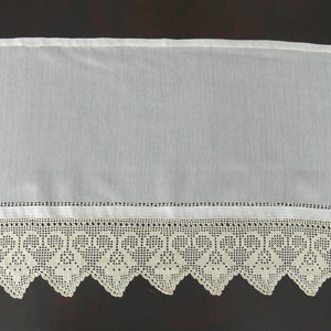 Vintage handmade curtain with azur and lace - Great handiwork - Cottage chic style in light beige -0004438-39