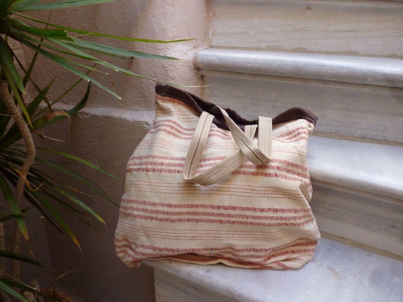 Handmade bag made of handwoven cotton made in the loom Unique shoulder bag All season bag Greek handmade tagari Boho style bag