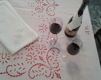 Handmade Cutwork Embroidered Tablecloth: Greek Cotton Dinner Table Decor