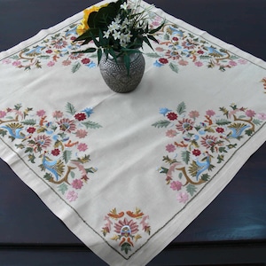 Handmade byzantine embroidery - Linen Table square - Table decor- Colourful threads - Traditional embroidery - Greek byzantine handiwork