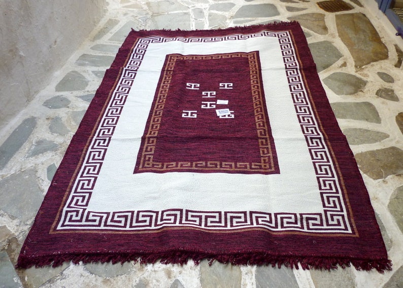 Cotton kilimGreek rugsTraditional design with MeanderGreek Etsy