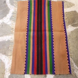 Vintage Handwoven Wool Rug: 1970s Bohemian Style - 17.7x44 Inches