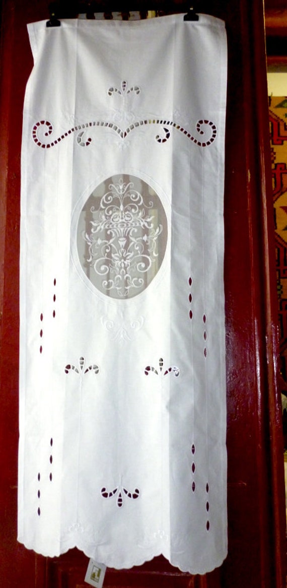 White Cutwork Curtain: Embroidered Tulle, Cottage Chic Decor (21.2 x 62.9 inches)