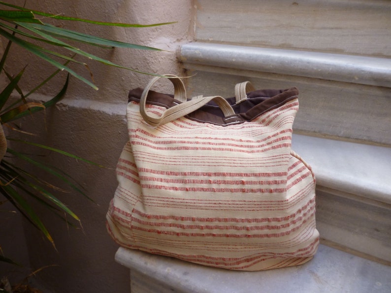 Handmade bag made of handwoven cotton made in the loom Unique shoulder bag All season bag Greek handmade tagari Boho style bag