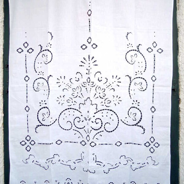 White handmade cutwork curtain - Cottage chic style - Mediterranean decor - Great handiwork - 0000808