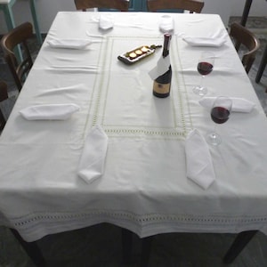 Handmade tablecloth with embroidery azure designs - White colour - Greek product - Table decoration - Dinner table decor - 111