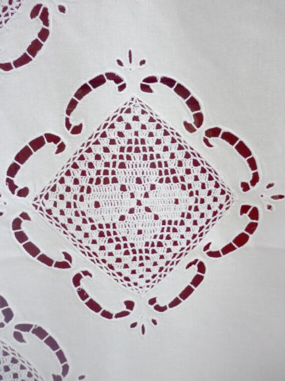Traditional Greek Handiwork Mediterranean 0000806 White cutwork curtain with handmade crochet lace Cottage chic