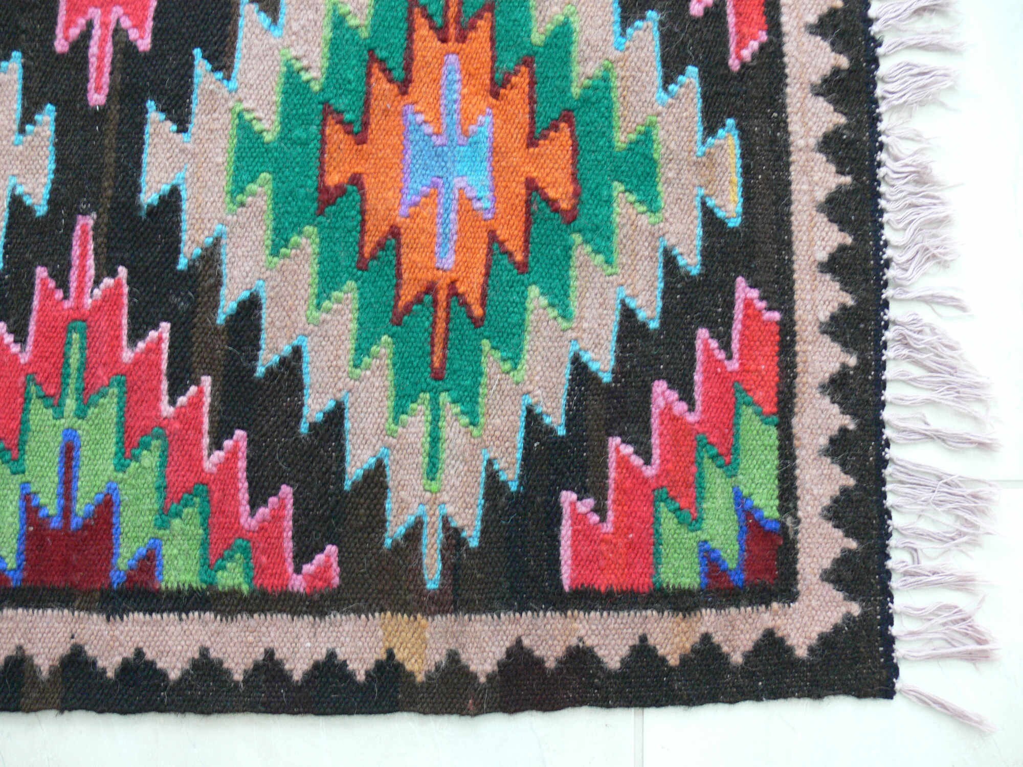 Tapis Mural Kilim Tissé Main En Laine - Style Vintage Tribal Abstrait 54x10.5" - Occasion