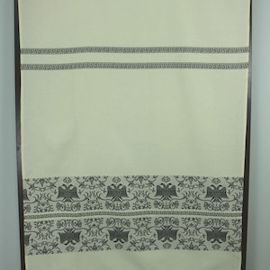 Gewebter Vorhang mit zweiköpfigem Adler - Traditionelles Design mit Mäander - Ecru/ schwarze Farben - kretanische Webtextilien - Volkskunst - 4353
