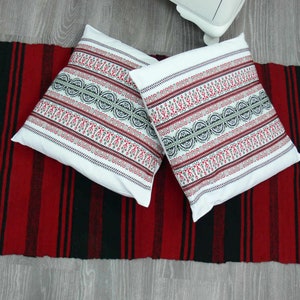 Traditional woven cushion cover - Cotton synthetic textile, easy to wash no ironing - Greek product - White-olive green- red or blue colours