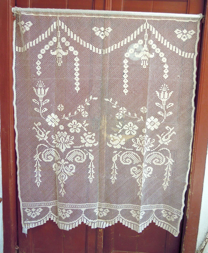 Traditionellen Vorhang Mit Filet Technik Blumen Motiv