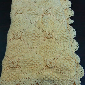 Handmade crochet yellow blanket - Vintage blanket in egg yolk yellow - Traditional bed cover - Winter blanket - Greek product