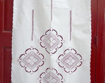 White handmade curtain with lace-Handmade Crochet-Curtain-Cap on top-Greek Traditional Handiwork-Cottage chic-Farm house decor-811-1400-876