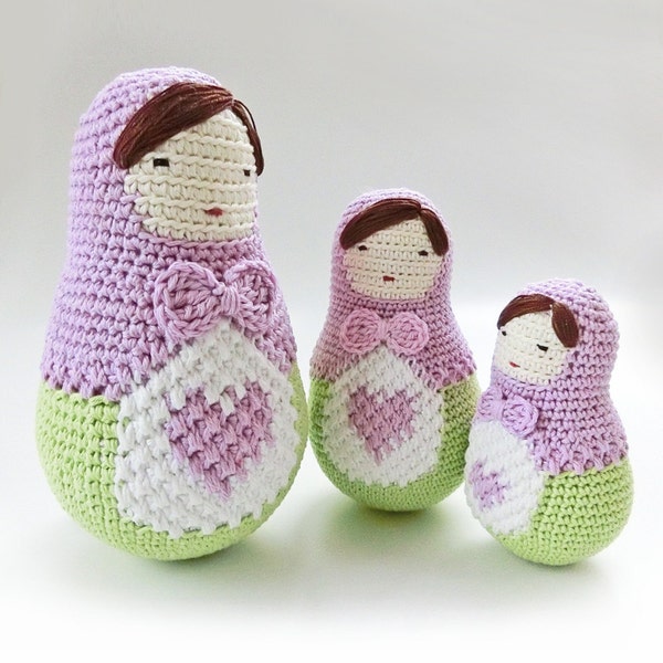 Matryoshka amigurumi pattern, crochet doll pattern, Heart Matryoshka, amigurumi nesting dolls. Babushka pattern.