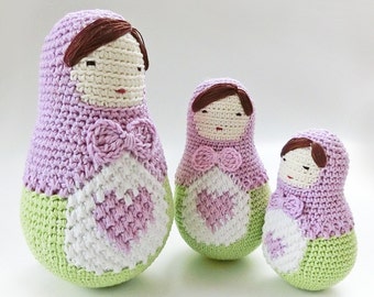 Matryoshka amigurumi pattern, crochet doll pattern, Heart Matryoshka, amigurumi nesting dolls. Babushka pattern, Valentines Day.