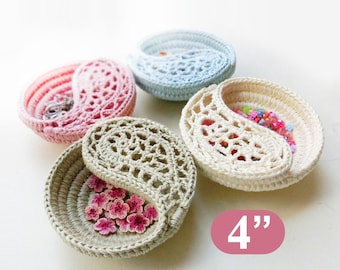 Crochet Pattern 4" Yin Yang Jewelry Dish, Ring Plate Instructions. Crochet Basket Photo Tutorial, Instant Download.