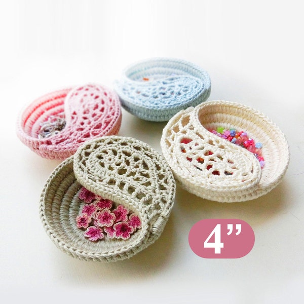 Crochet Pattern 4" Yin Yang Jewelry Dish, Ring Plate Instructions. Crochet Basket Photo Tutorial, Instant Download.