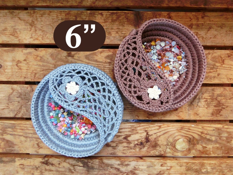 Crochet pattern 6 Yin Yang jewelry dish. Crochet bowl instructions. crochet basket. instant download gift ideas. Crochet basket. image 2