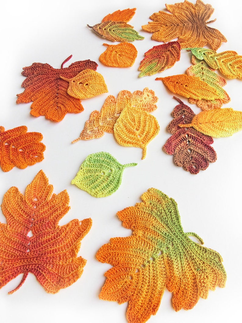Crochet pattern Autumn leaves. Crochet leaf pattern. Fall table decor. Crochet fall leaves, Thanksgiving decor. image 7