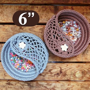 Yin yang jewelry dish crochet Pattern 6, crochet home decor, gift for her. Jewelry plate Photo Tutorial, Instant Download PDF. image 1