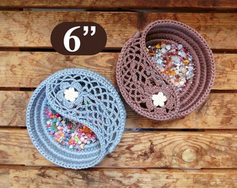 Yin yang jewelry dish crochet Pattern 6", crochet home decor, gift for her. Jewelry plate Photo Tutorial, Instant Download PDF.