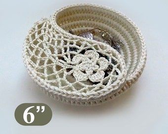 Crochet pattern 6&quot; Yin Yang jewelry dish. Crochet bowl instructions. crochet basket. instant download gift ideas. Crochet basket.
