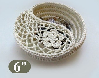 Patron au crochet 6" Plat à bijoux Yin Yang. Instructions pour le bol au crochet. Panier au crochet. Idées cadeaux à télécharger instantanément. Panier au crochet.