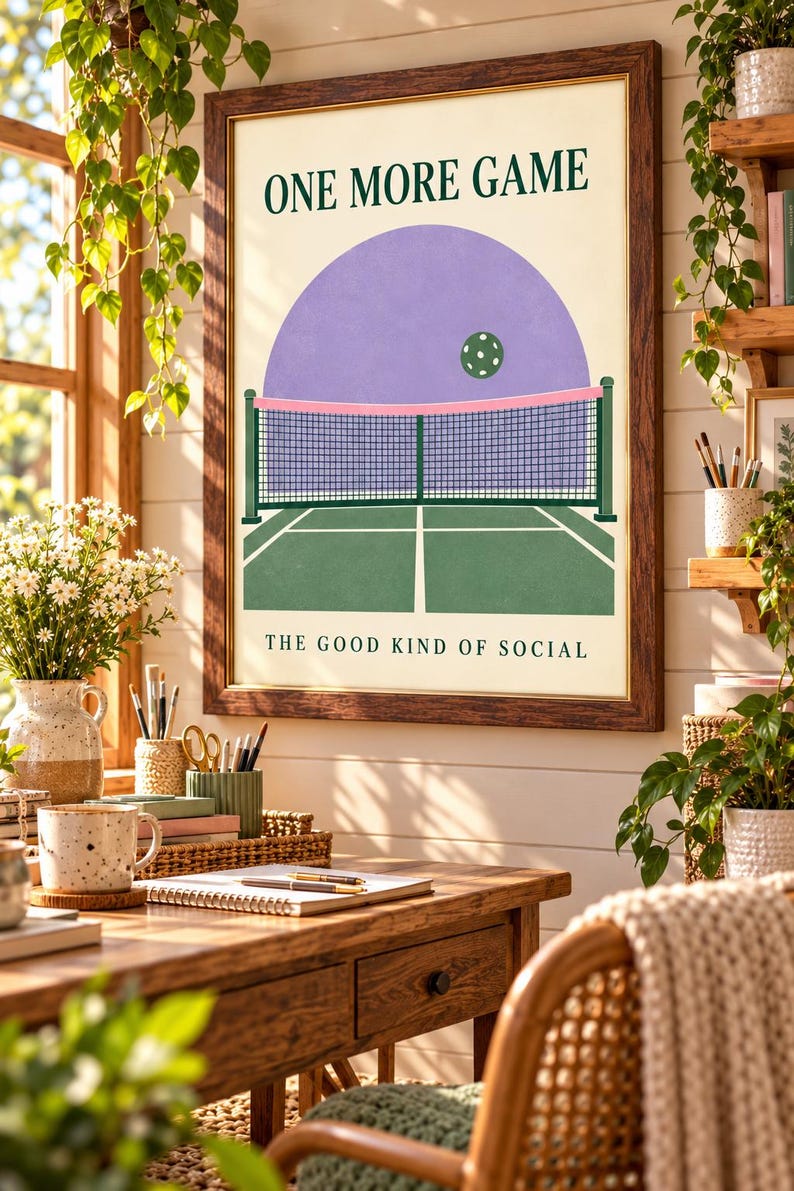 One More Game Pickleball Print, Retro Sports Wall Art, Preppy Decor - Etsy
