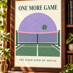 One More Game Pickleball Print, Retro Sports Wall Art, Preppy Decor - Etsy