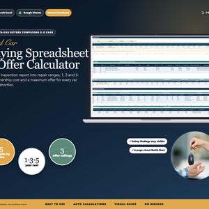 Used Car Buying Spreadsheet, Inspection Repair Cost & Offer Calculator (Excel/Google Sheets)