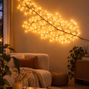 Sculptural Branch LED Light, Twig Wall Lamp Tree Branch Fairy Lights, Ambient String Lights Wedding Decor