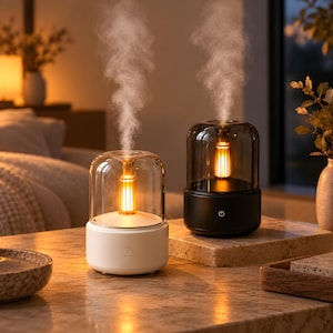 Duftlampe mit Flamme, LED-Luftbefeuchter mit Aromadiffusor, Nebel-Nachtlicht, Aromatherapie-Schreibtischdeko, gemütliches Geschenk zum Entspannen