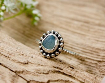 Light Blue Ring size US 7 UK O - Seaham Sea Glass - Silver 925 Ring - English Sea Glass Ring