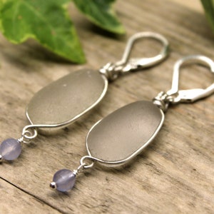 White Seaham Sea Glass Sterling Silver Earrings - English Sea Glass Earrings - Seaglass Earrings - 925 Sterling Silver