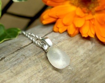 White Sea Glass Necklace - English Sea Glass Necklace -  Seaham Sea Glass - Seaglass - Sea Glass Jewelry - Sea Glass Pendant