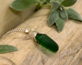 Green Seaham Sea Glass Sterling Silver 925 Necklace - English Sea Glass Pendant - Seaglass Necklace