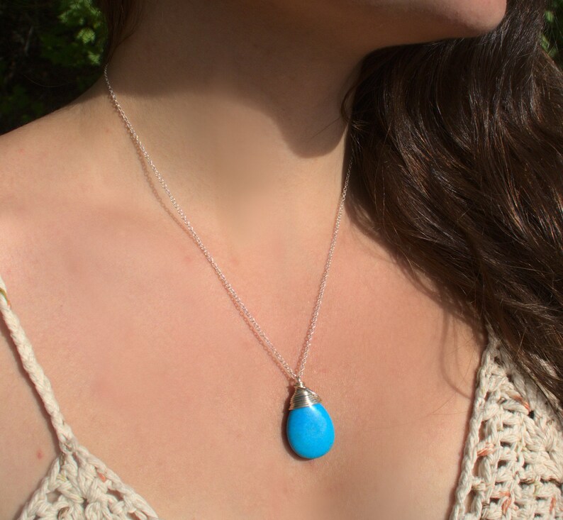 Blue Howlite Necklace Blue Silver Boho Pendant