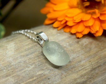 White Sea Glass Necklace - English Sea Glass Necklace -  Seaham Sea Glass - Seaglass - Sea Glass Jewelry - Sea Glass Pendant