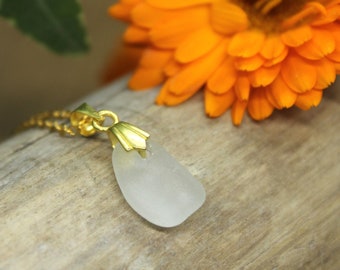 White Sea Glass Necklace - English Sea Glass Necklace -  Seaham Sea Glass - Seaglass - Sea Glass Jewelry - Sea Glass Pendant