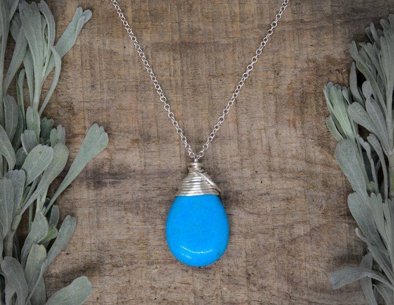 Blue Howlite Necklace Blue Silver Boho Pendant