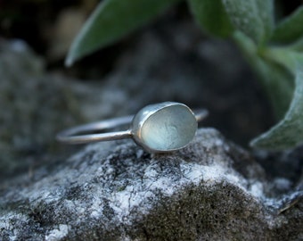 Light Blue Sea Glass Ring size US 8  UK Q / Seaham Sea Glass - Silver 925 Ring - English Sea Glass Ring