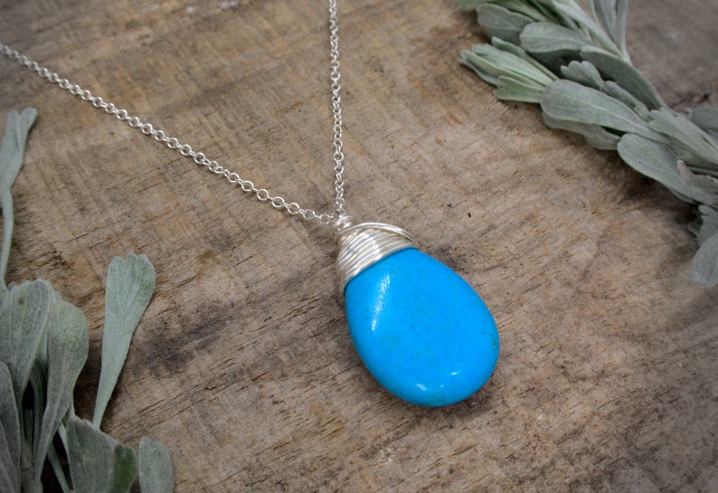 Blue Howlite Necklace Blue Silver Boho Pendant