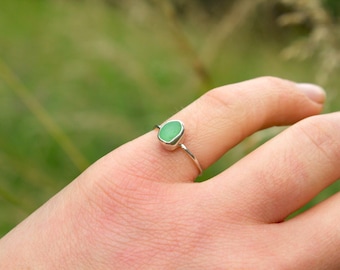 Seaham Sea Glass Ring – Light Green Sterling Silver Ring, US 5
